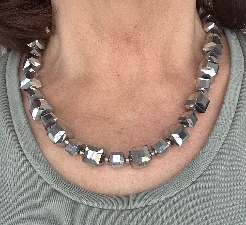 Sparkly Silver Coloured Cube Necklace