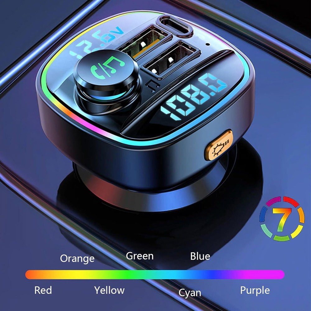 Bluetooth 5.0 Car FM Transmitter with USB PD Charger Wireless Audio Adapter AUX