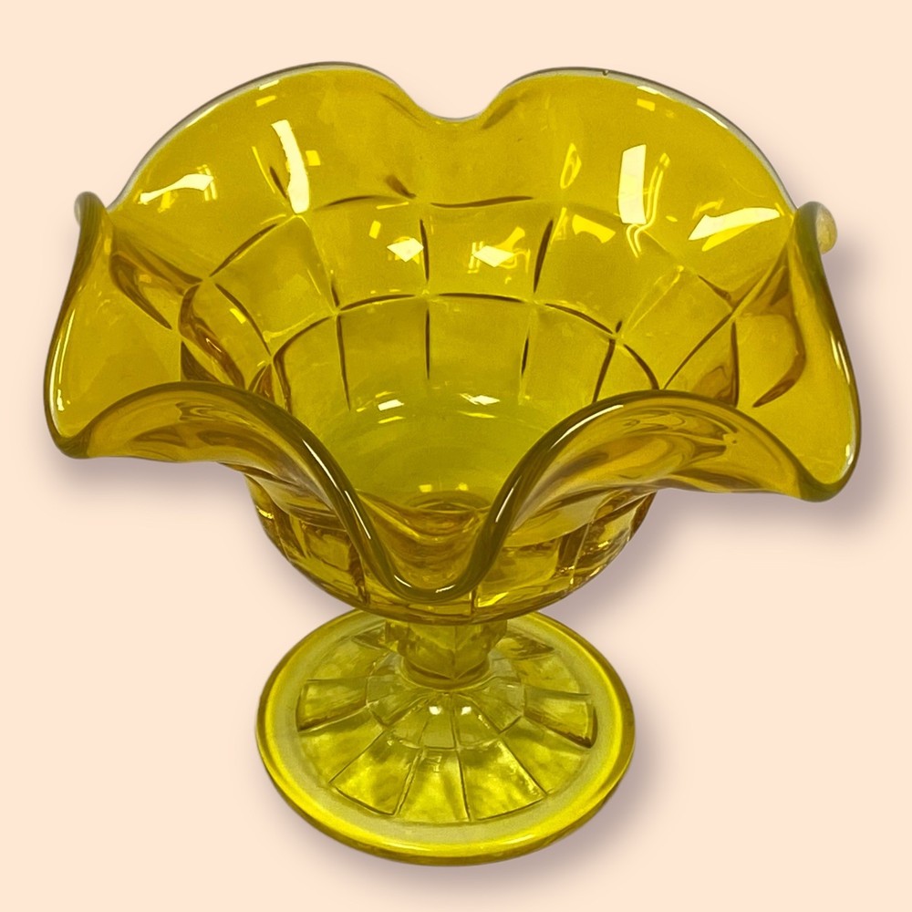 Vintage Amber Ruffled Edge Compote Footed Candy Dish
