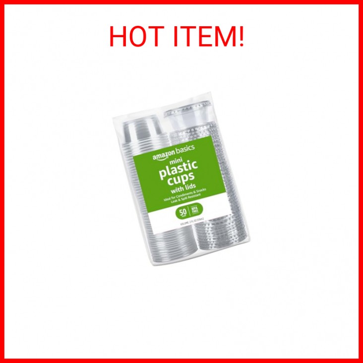 Amazon Basics Disposable Plastic To-Go Cups and Lids, Mini, 2oz, 50 Count