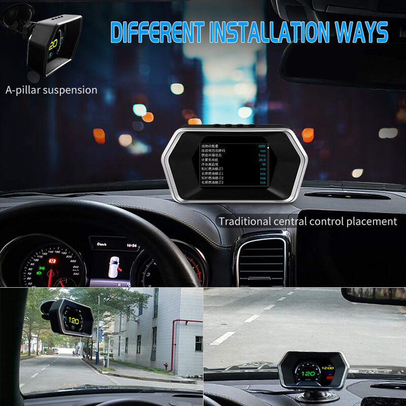 P17 HUD Computer OBD2 GPS Head Up Display Speedometer Multi UI Fuel Consumption