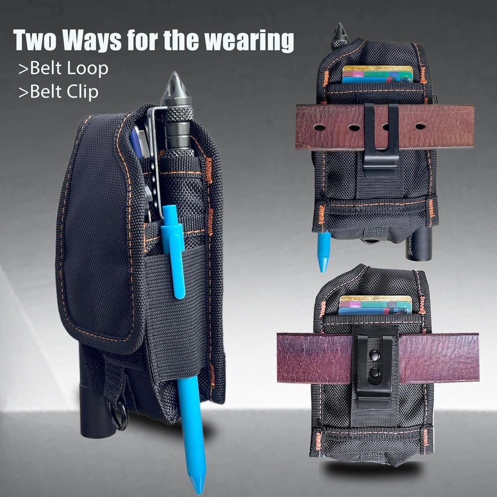Multitool Holster Sheath with Clip, Small Multi-Pocket Belt Black
