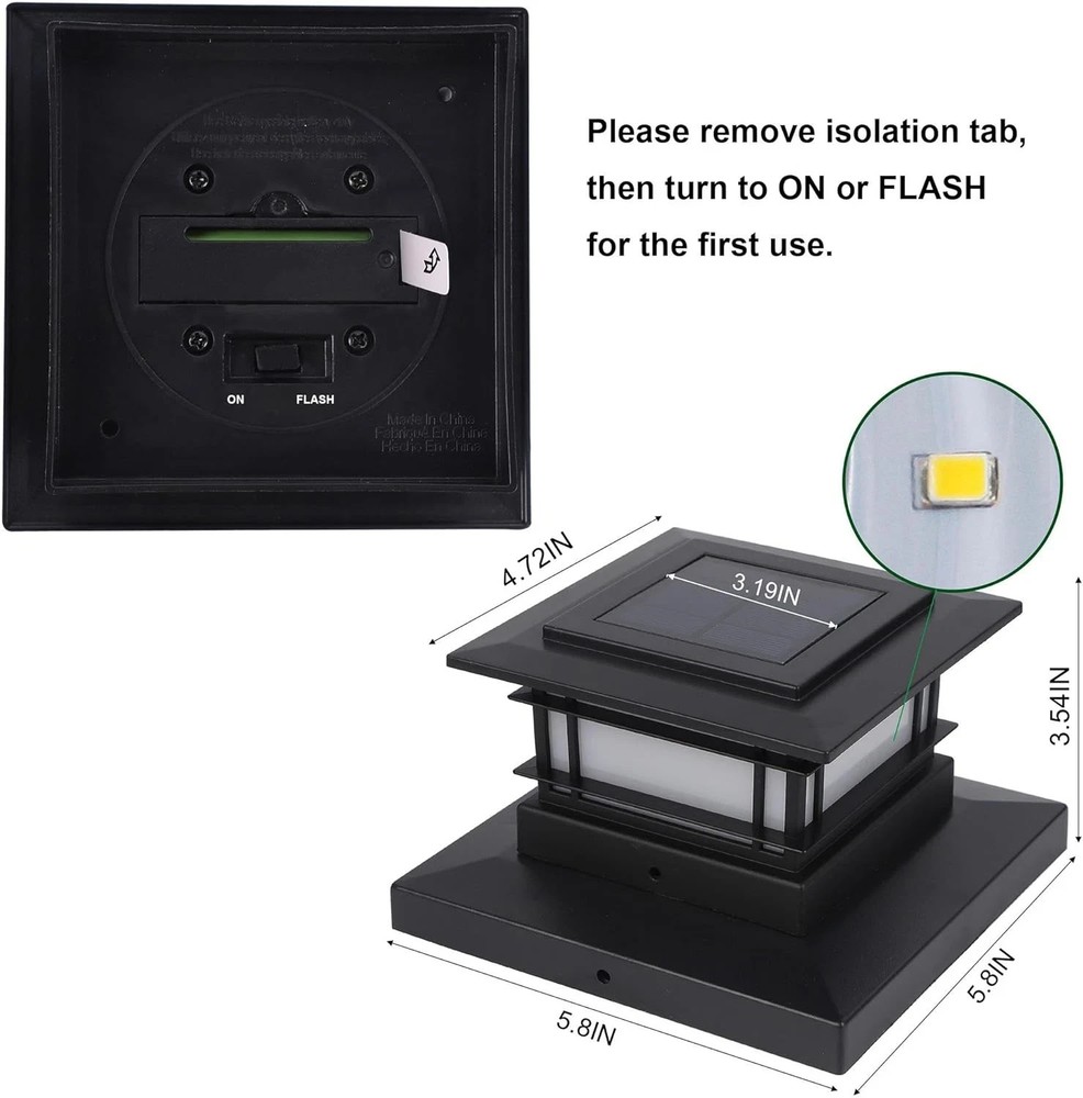 2 Pack Solar Post Cap Lights Outdoor with Flickering Flame Light, Fence Post Sol