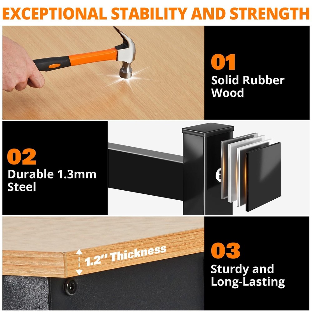 Adjustable Height Workbench with Power Outlets 2000LBS Wood Work Table