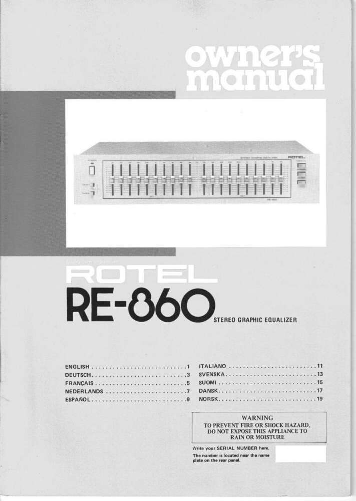 Rotel RE-860 Equalizer Owners Manual