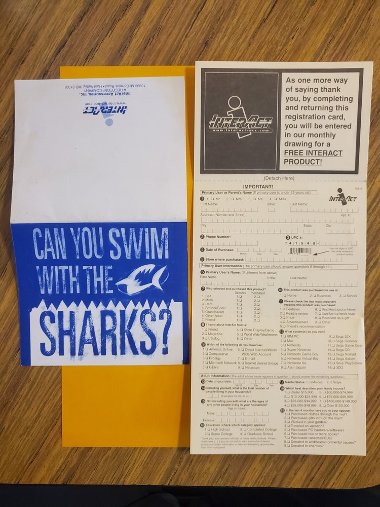 Game Shark Registration Card INSERT & Mailer ONLY Authentic