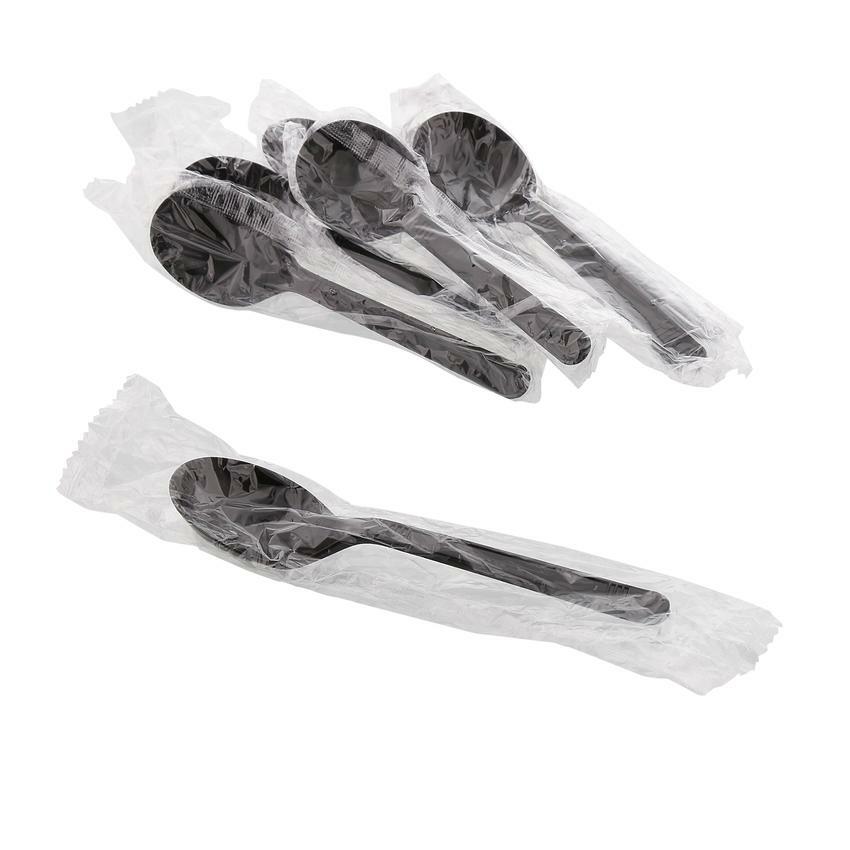 Individually Wrapped Black Heavy Weight Plastic Fork + Spoon + Knife Set