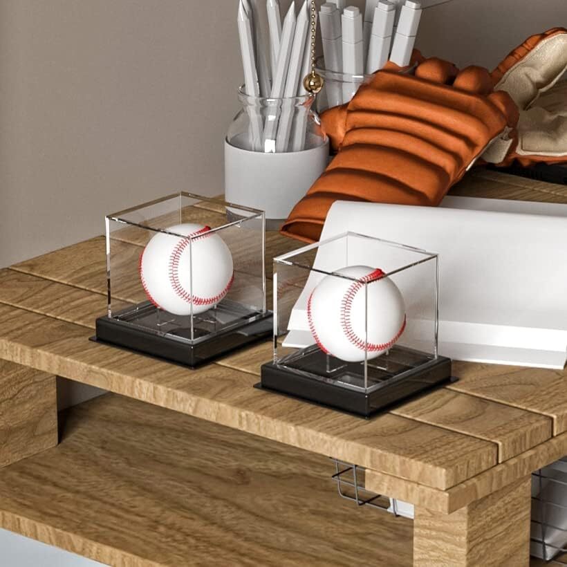 2Pcs Baseball Display Case Acrylic Cube - UV Protected Acrylic Baseball Holder
