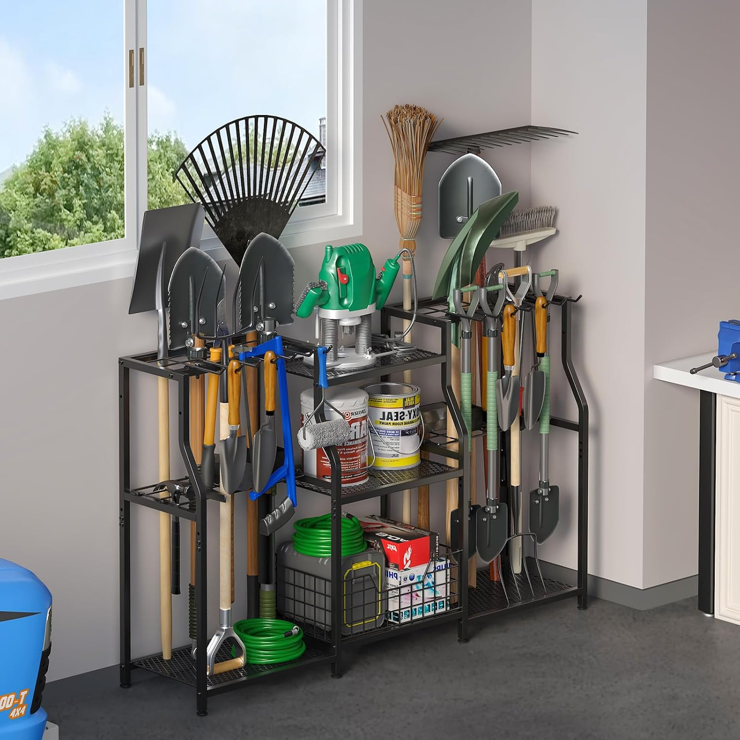 Heavy Duty 3-Tier Garden Tool Organizer Rack with Hooks Storage Shed Garage