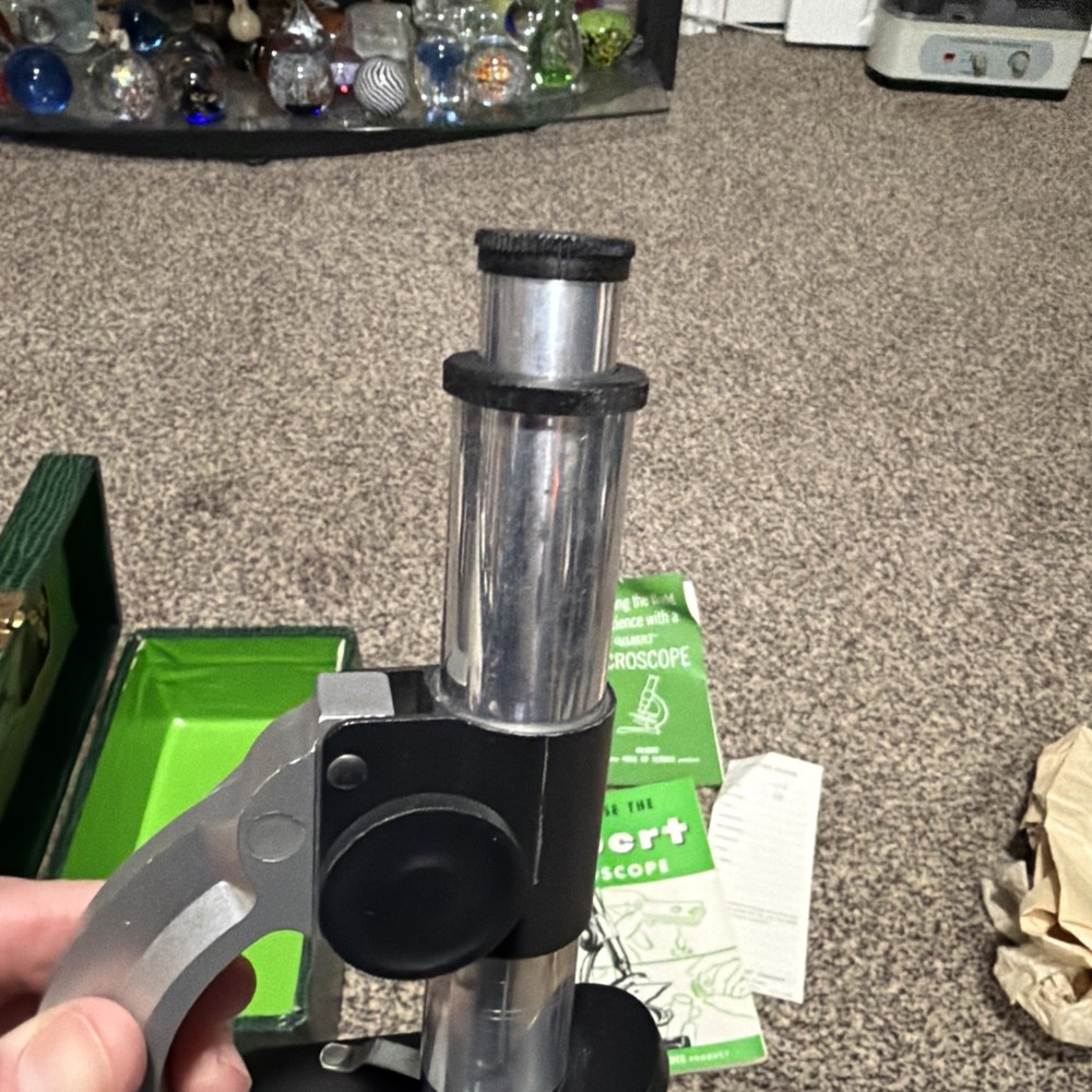 Vintage Gilbert Microscope Set 1950's-Green Case 10"X 5"X 5" (PARTIAL SET)