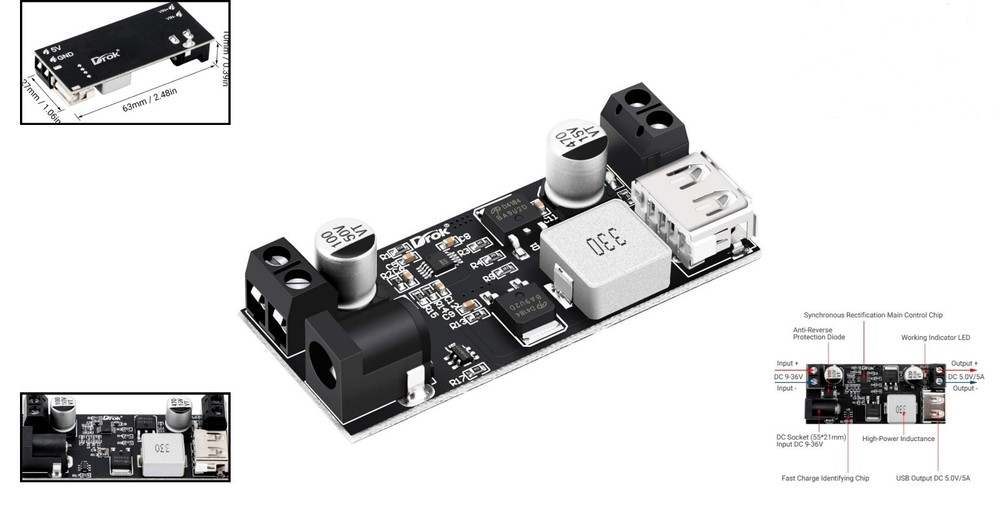 Synchronous Rectification Buck Converter 12V to 5V - High Efficiency Module
