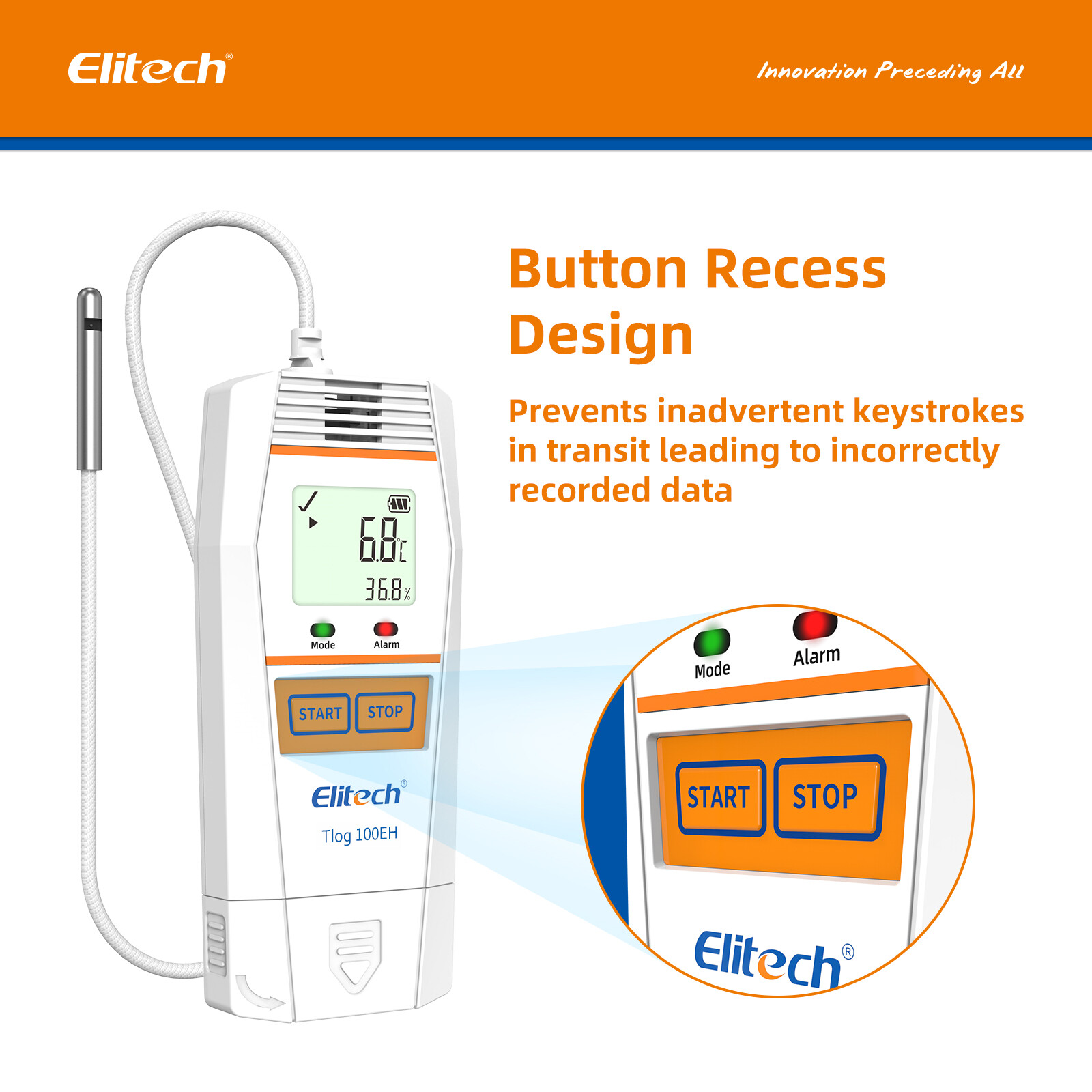 Elitech Tlog 100EH Temperature &Humidity Data Logger Reusable PDF Report USB