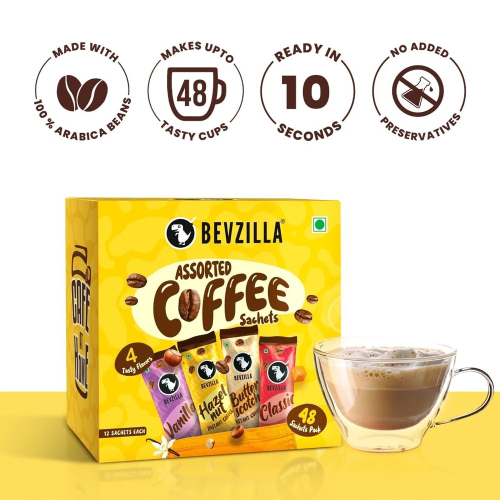Bevzilla 48 Assorted Instant Coffee Sachets | 48x2Gm | Hot & Cold Brew Ready