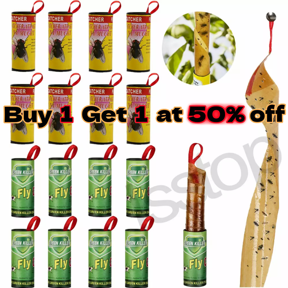 16Roll Sticky Fly Strips Paper Insect Bug Catcher Fly Killer Tape Indoor&Outdoor