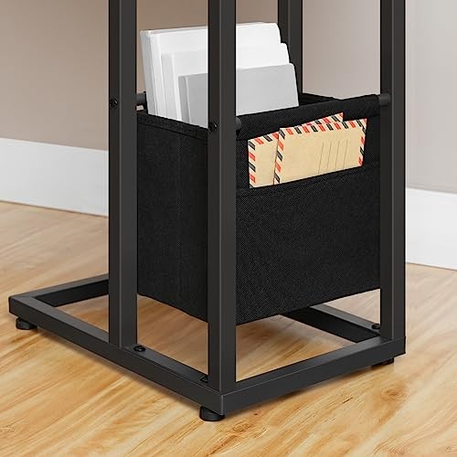 C Shaped Side Table with Charging Station, Foldable End Table with Fabric