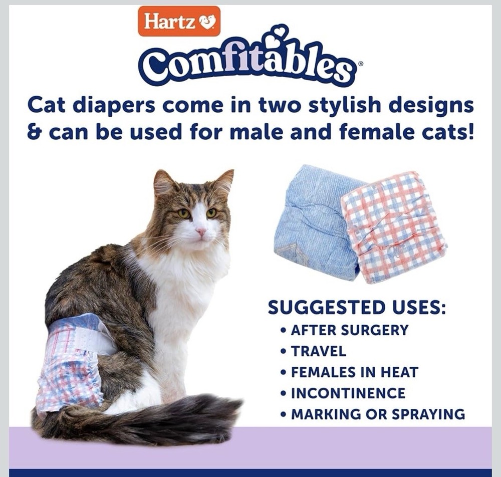 Hartz Comfitables Cat Diapers Small S - 16 Count - Comfortable & Secure Fit