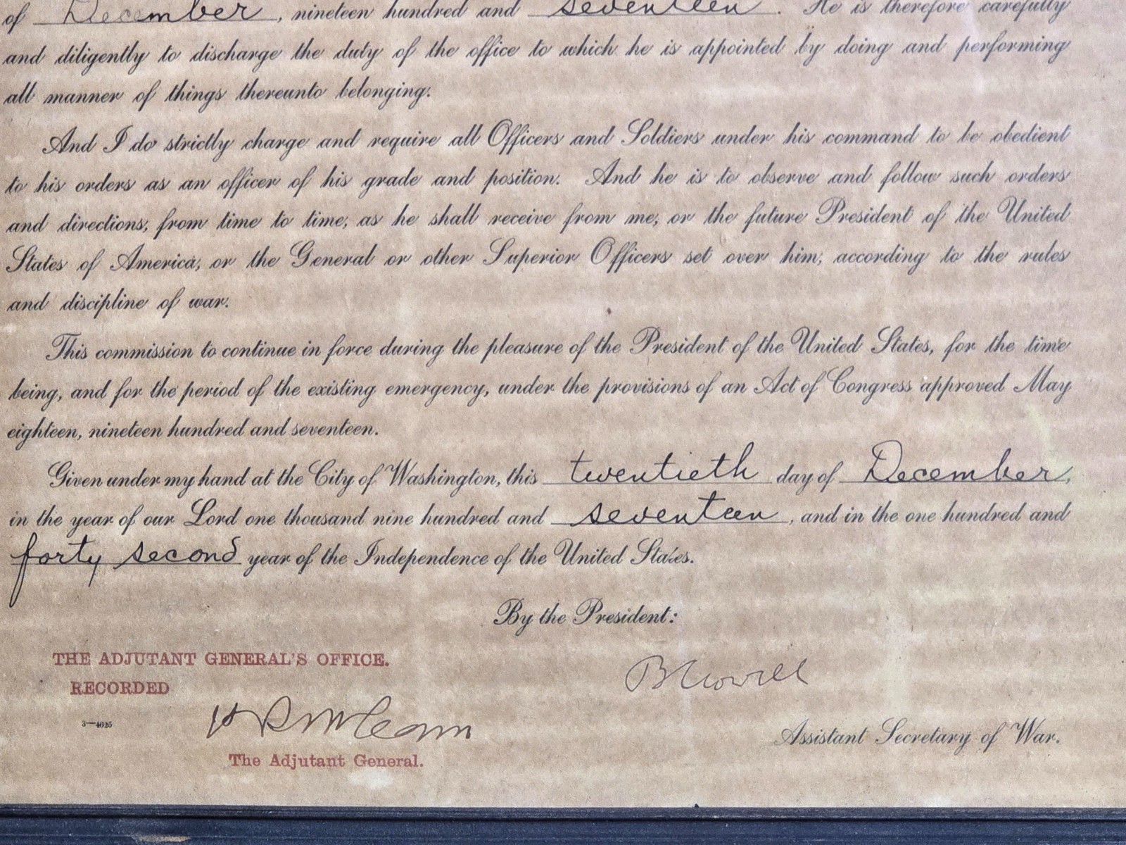 WWI Post WWI Advancement Certificates Named to John H. Wright