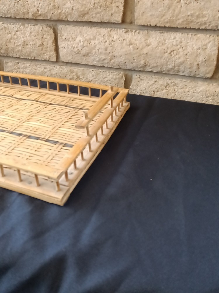 Bamboo Serving Tray Rectangular Sturdy Retro Tiki Barware MCM Boho