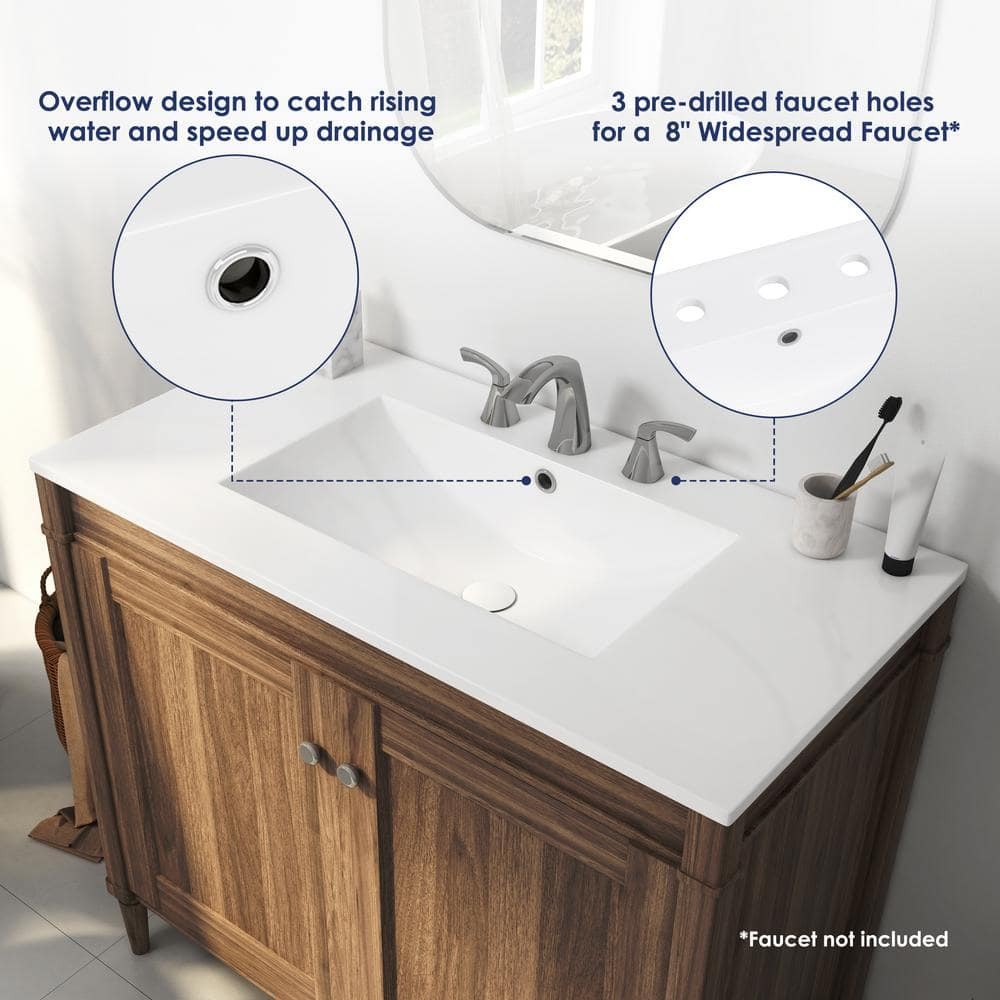 Eridanus Tucson 36"x18" Vitreous China Vanity Top White Single Sink 3-Hole 8"