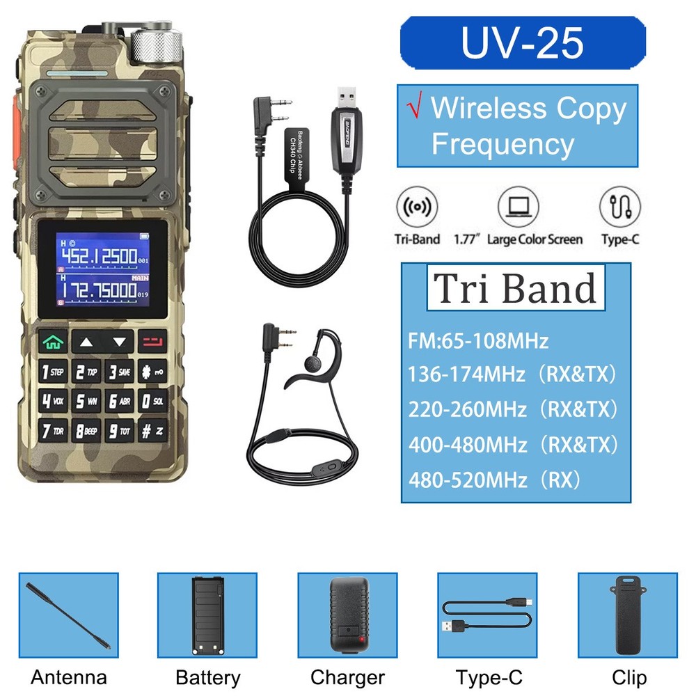 BAOFENG UV25 WALKIE TALKIE LONG RANGE TRI-POWER TWO WAY RADIOS&PROGRAMMING CABLE
