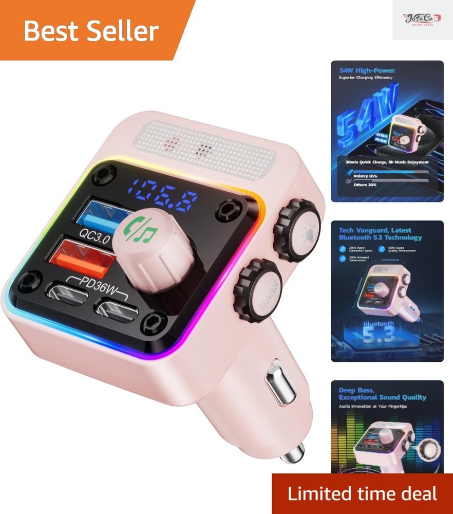 Efficient 54W Multi-Device Car Charger with Bluetooth 5.3 and Colorful Lighting