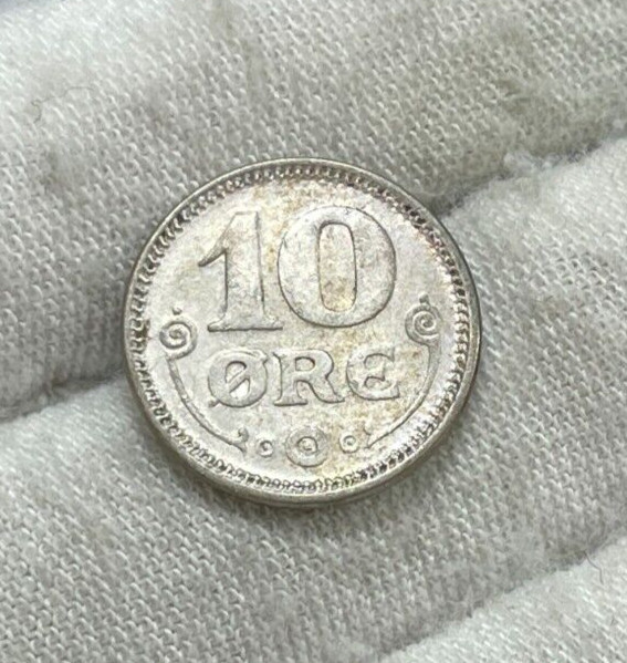 1919 Denmark 10 Ore Silver Coin