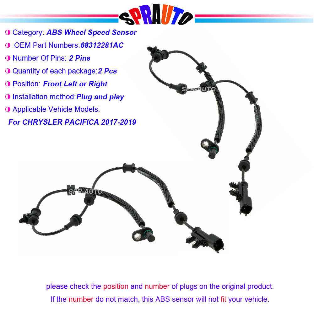 2 ABS Wheel Speed Sensor Set Front Left & Right Fit CHRYSLER PACIFICA 2017-2019