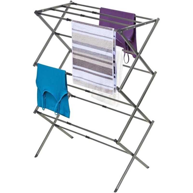 Folding Metal Drying Rack Space Saving Collapsible Adjustable Storage Solution