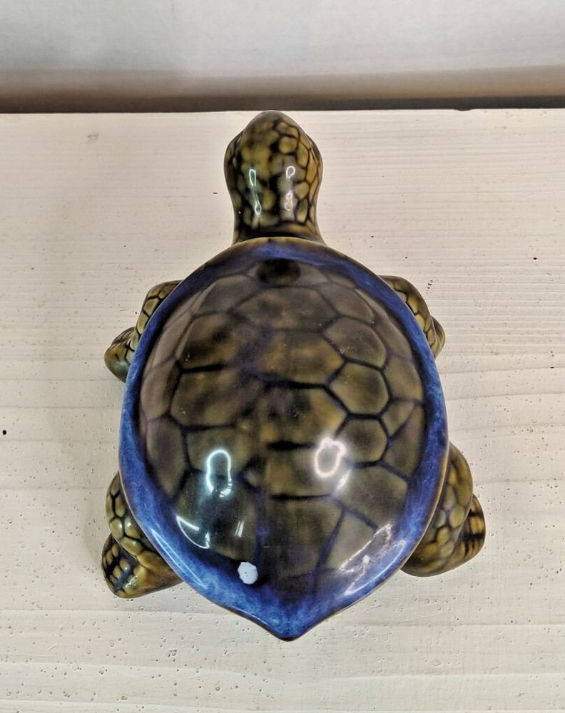 Ceramic Turtle Tortoise Green Blue Edge Shell Condition Issue Glaze Spot