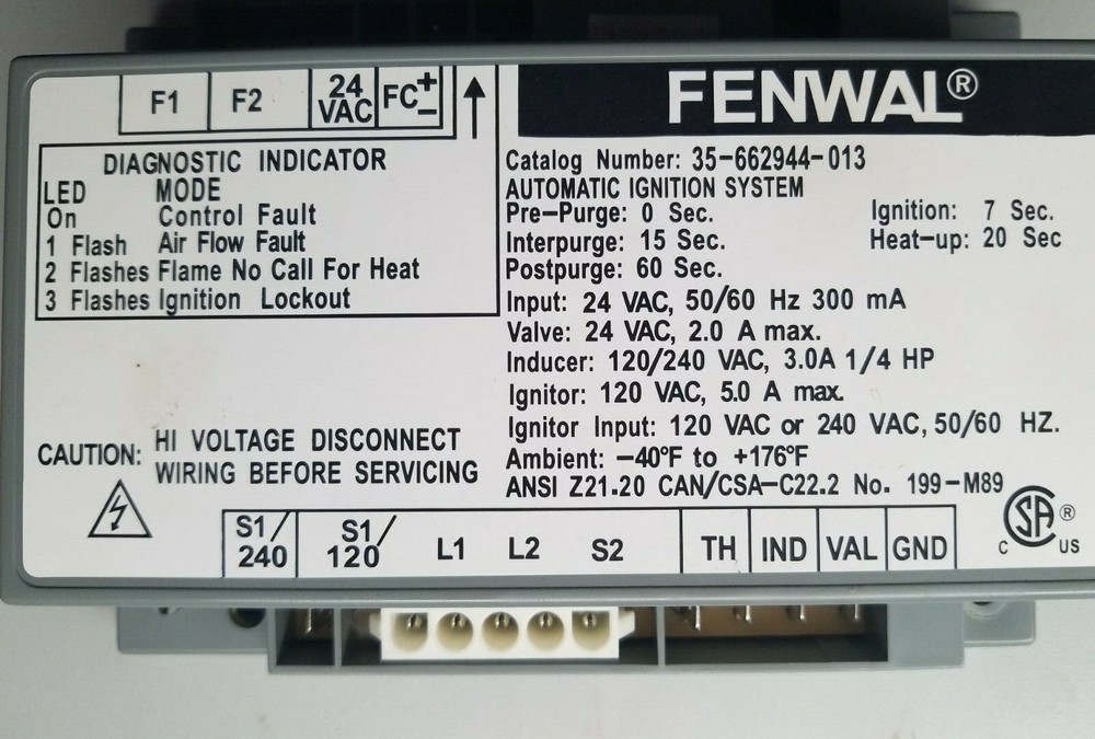 Fenwal 35-662944-013 Automatic Ignition Control System, Pre-owned
