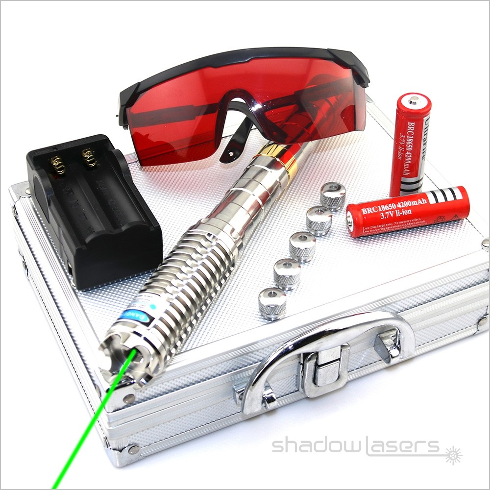 Flashlig Laser Pointer Adjustable Focus 520nm Visible Beam Charger&Batt &AI Case