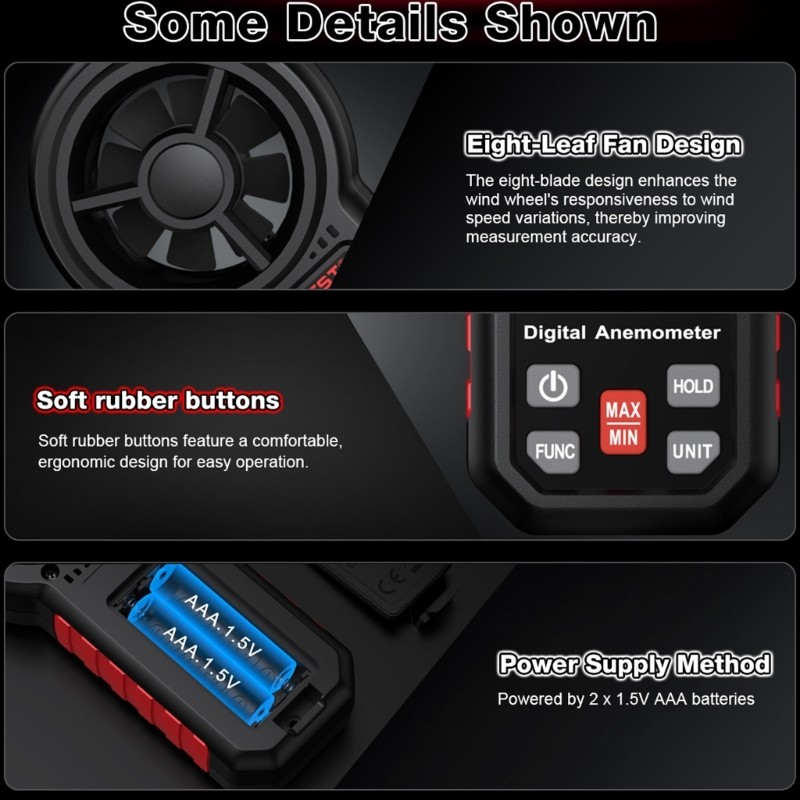 Handheld Environmental Meter ABS for Speed Temperature Humidity