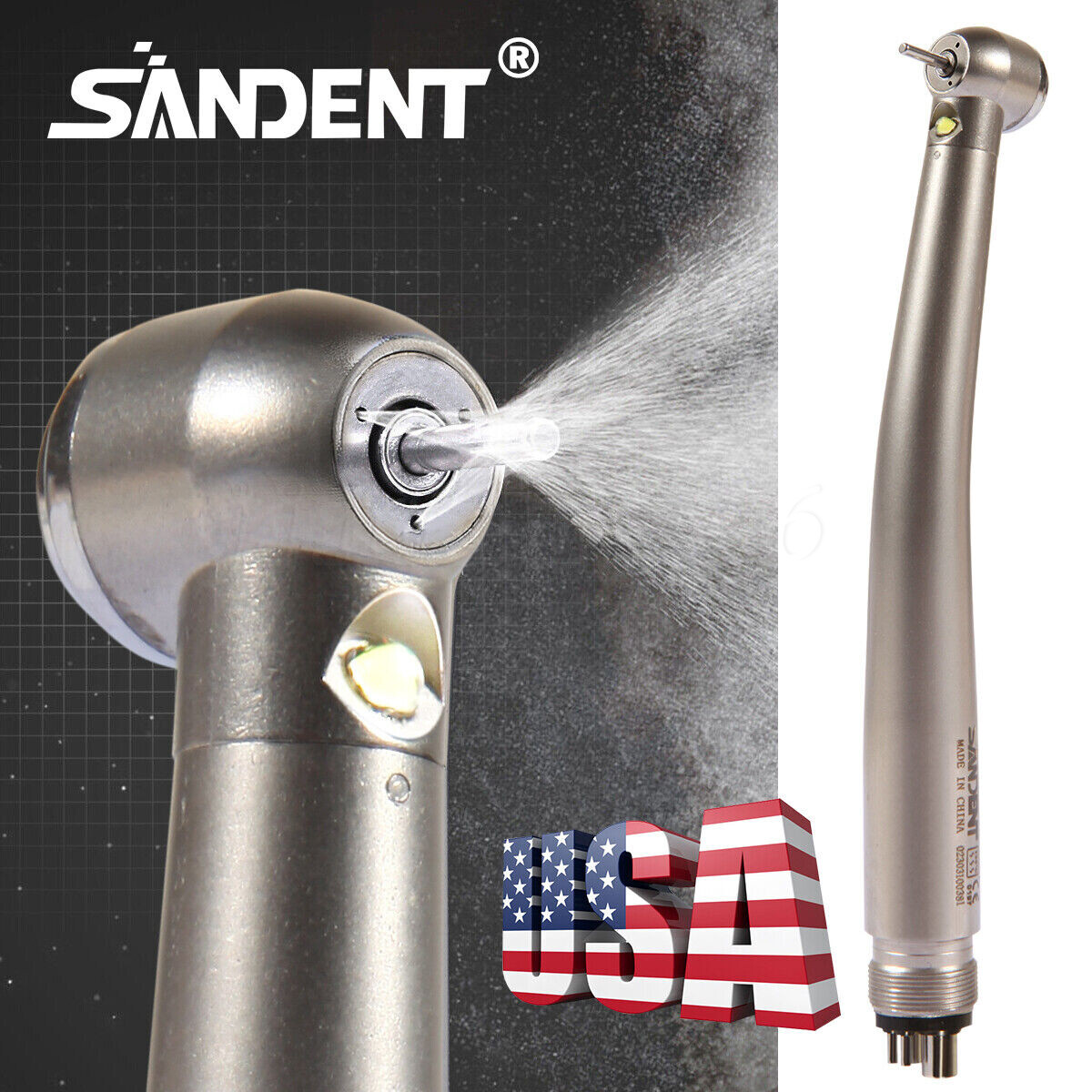 SANDENT Dental LED E-generator / No-LED High Speed Turbine Handpiece 2/4Hole USA