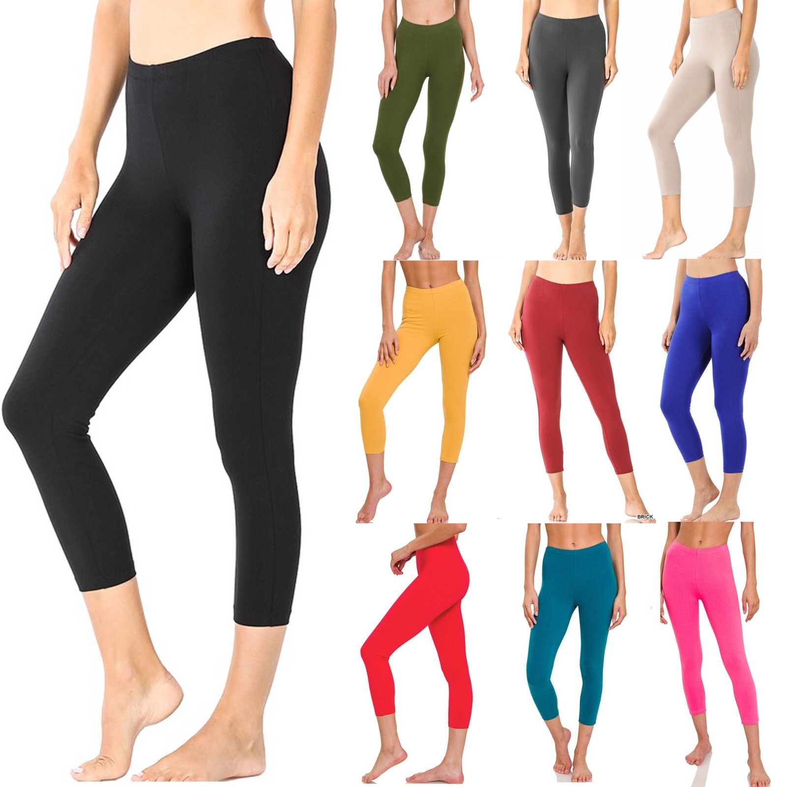 Women's Capri Leggings Soft Stretch 3/4 Length Cropped Cotton Fitness Yoga Pants