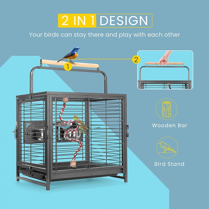 19'' Wrought Iron Bird Travel Carrier Cage Parrots Conures Lovebird Cockatiel