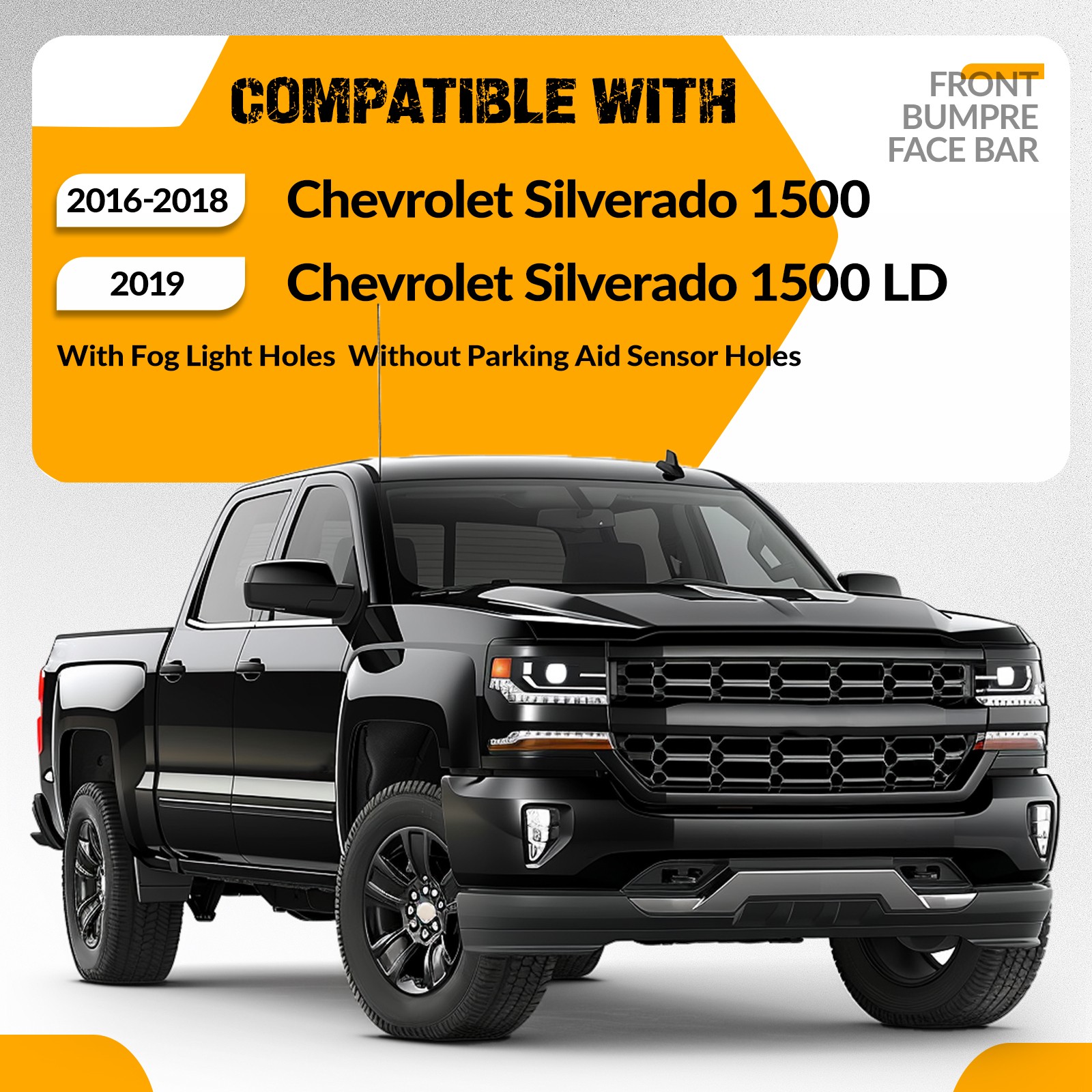 Front Bumper Cover Face Bar For Chevrolet Silverado 1500/1500 LD 2016-19 W/Holes