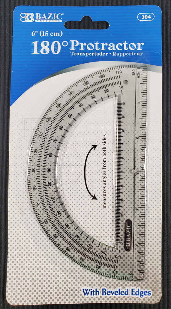 BAZIC Protractor Semicircular 6 Inch 180 Degrees Plastic Math Measuring