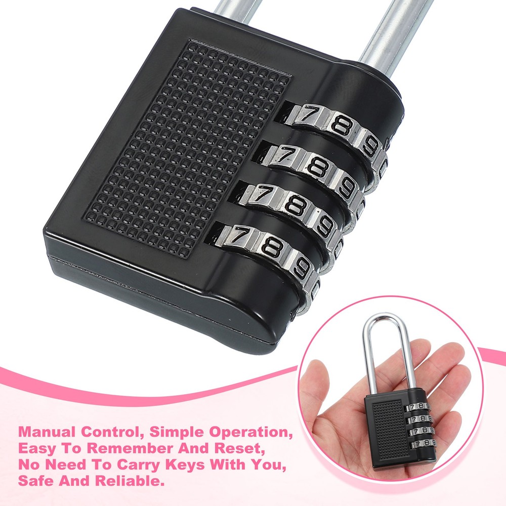 1 Pack Combination Locks Long Shackle 4 Digit Combination Padlock Black