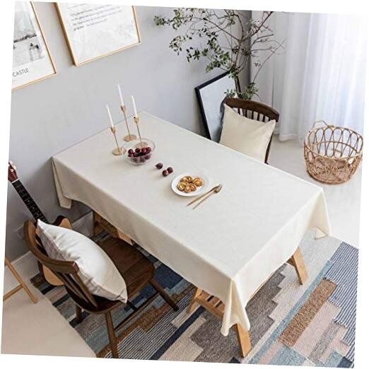 Table Cloth Solid Farmhouse Checker Table 72" x 52" (Rectangular) 06 Cream