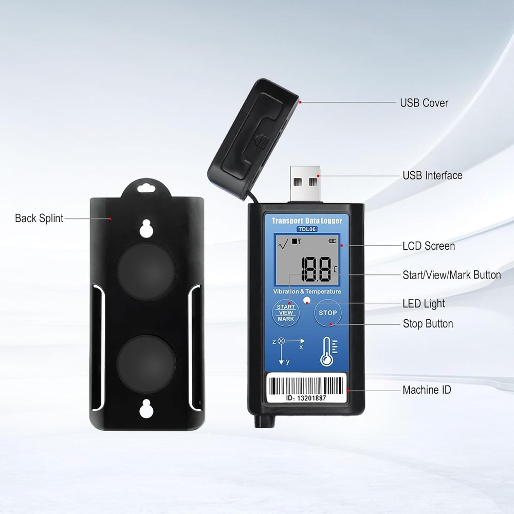 Tzone Vibration Data Logger 3-Axis Shock Datalogger USB with Temperature Reco