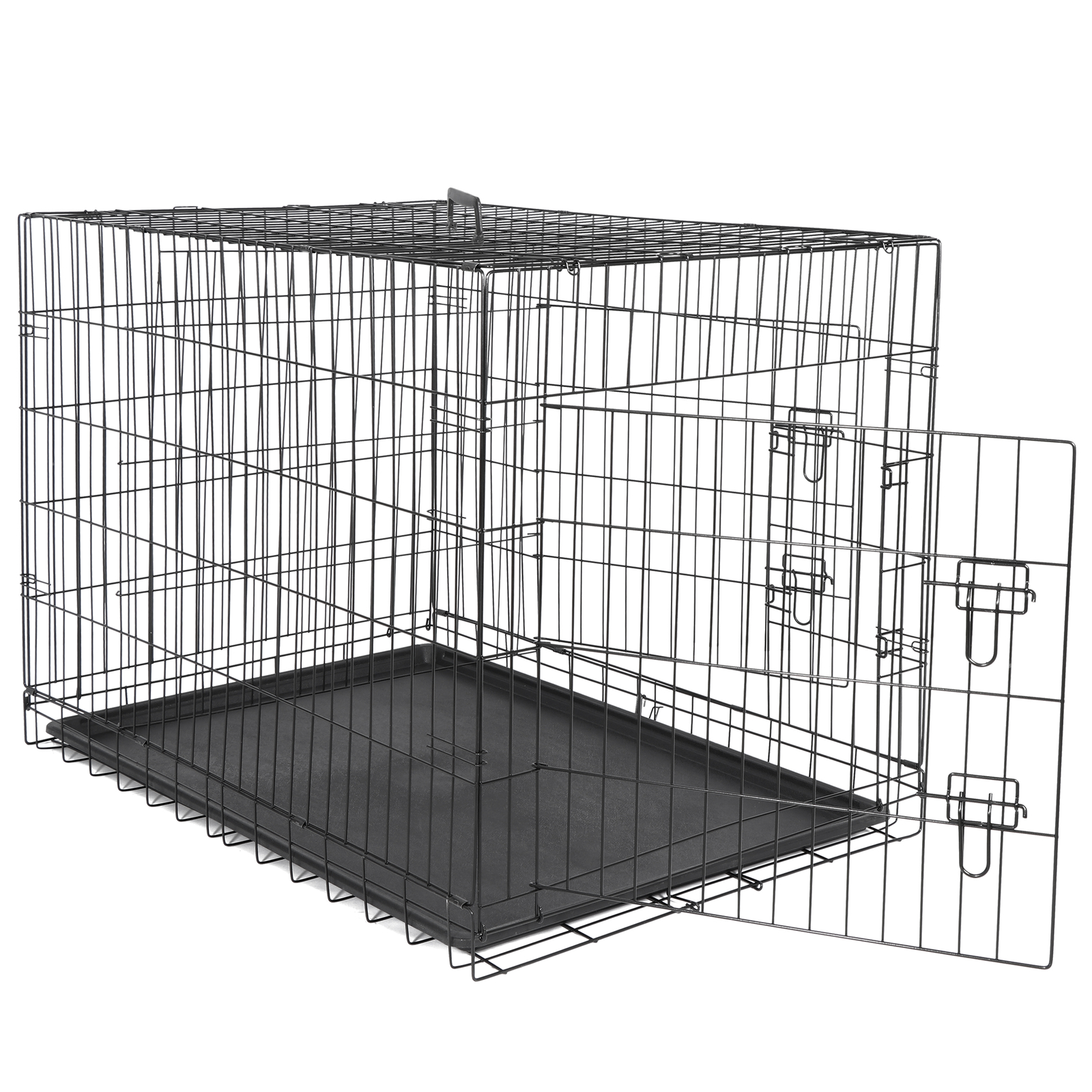 42" Large Dog Crate Kennel Folding Pet Cage 2 Door With Tray Indoor Dog House