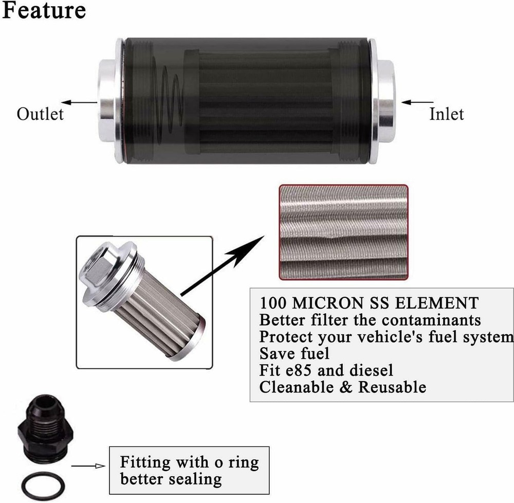 Universal 50MM 100 Micron Inline Fuel Filter with 100 Filter-Red