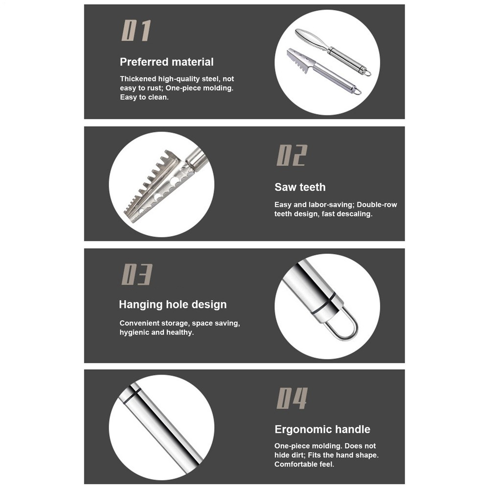 Stainless Steel Fish Scale Remover Scaler Tool Solid Construction Home Kitchen
