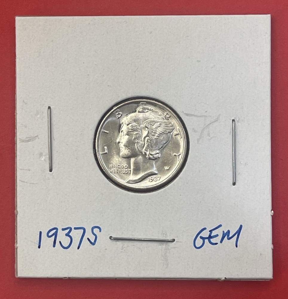 1937 S Mercury Silver Dime, Gem Uncirculated.