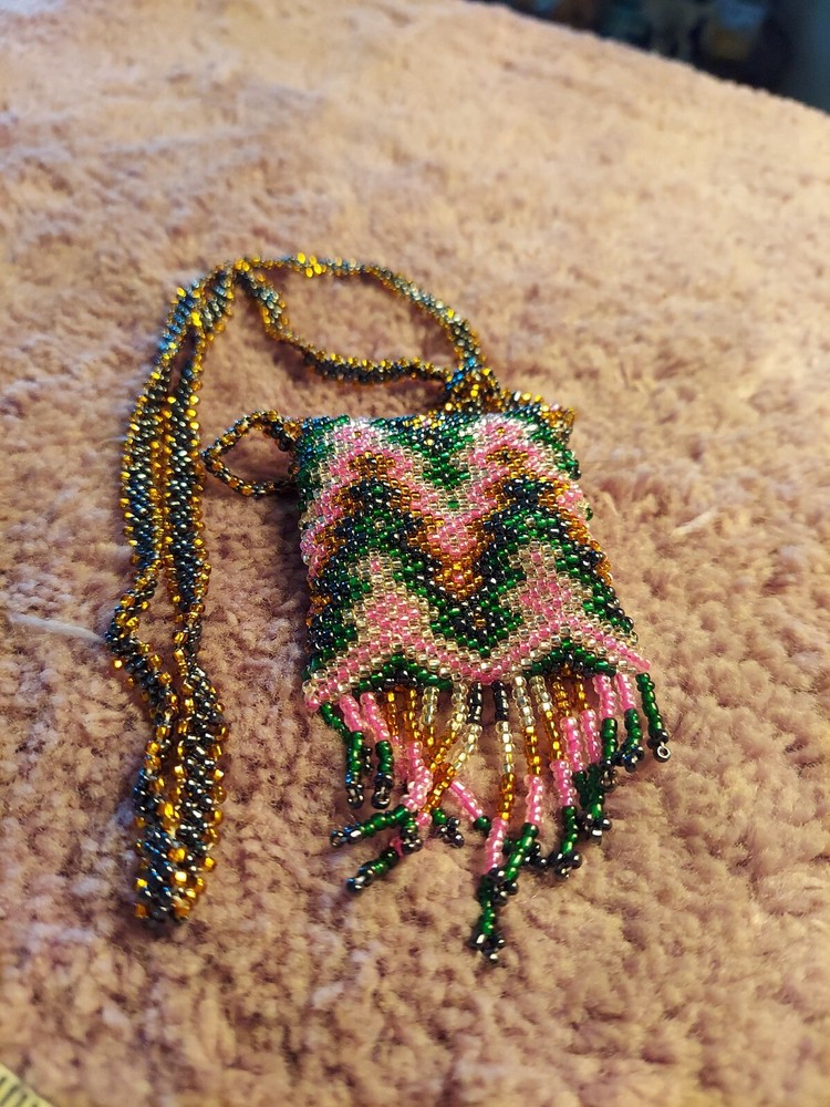Native Patterned Beaded Neck Pouch