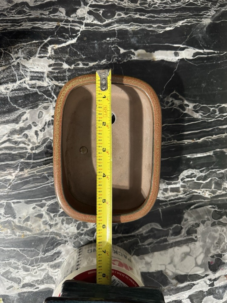 Rectangular Ceramic Bonsai Pot Brown Red Green 6x4 with Drainage Holes