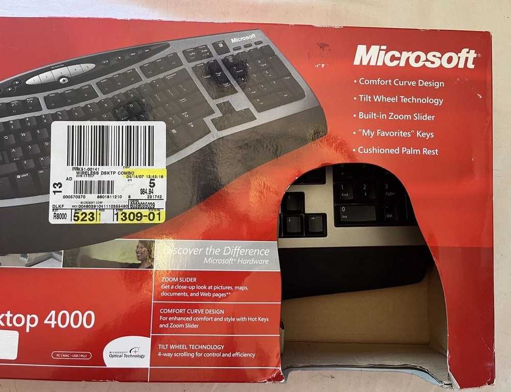 Microsoft Advanced Ergonomic Wireless Laser Desktop 4000 Keyboard Mouse G2U