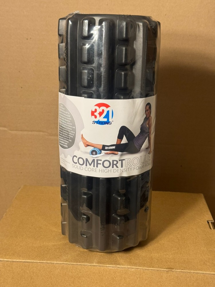 321 Strong Comfort Roller – 12" Solid Core High Density Foam Roller –Black – New