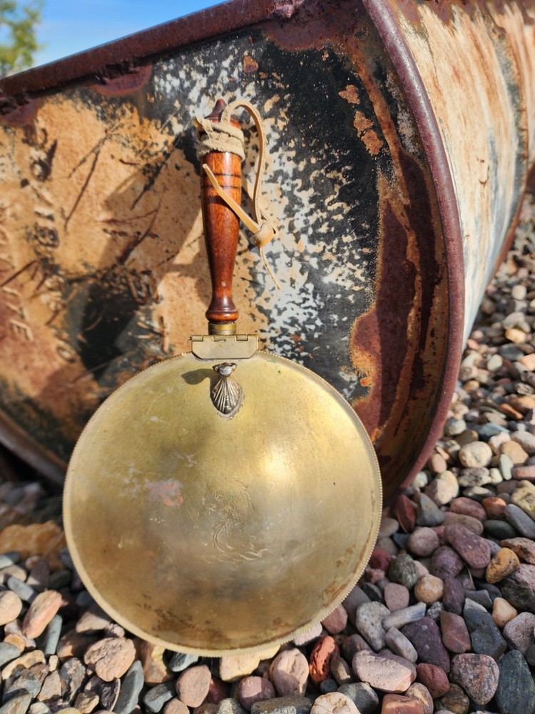 Vintage Silver on Copper Bed Warmer Silent Butler Crumb Catch WoodHandle Serpent