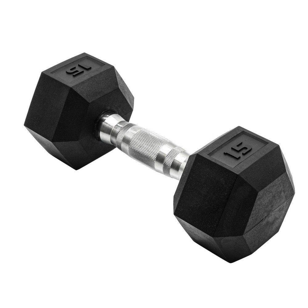 Barbell, 15lb Rubber Hex Dumbbell, Single